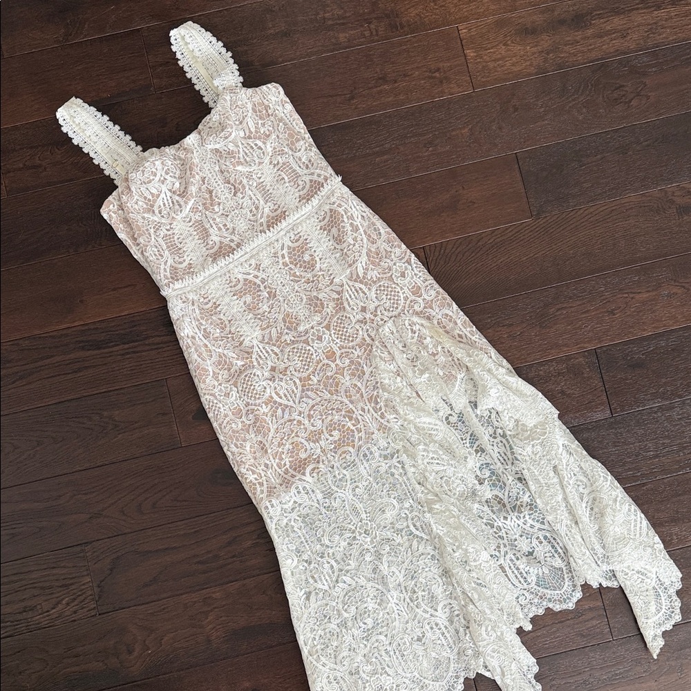 Bronx and Banco White Lace High Low Dress